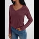 thumbnail image 5 of Camisetas con Cuello en V para Mujer, Blusas de Encaje de Larga, Holgadas, Elegantes e Informales, para Otoño e Invierno, A . Vino Tinto S, 5 of 8
