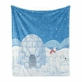 thumbnail image 1 of Polar Bear Soft Flannel Fleece Blanket, Mom Polar Bear Riding Her Baby Motherhood Igloo Snow House Ice Scenery, Cozy Plush for Indoor and Outdoor Use, 60" x 80", Pale Blue and White, by Ambesonne, 1 of 6