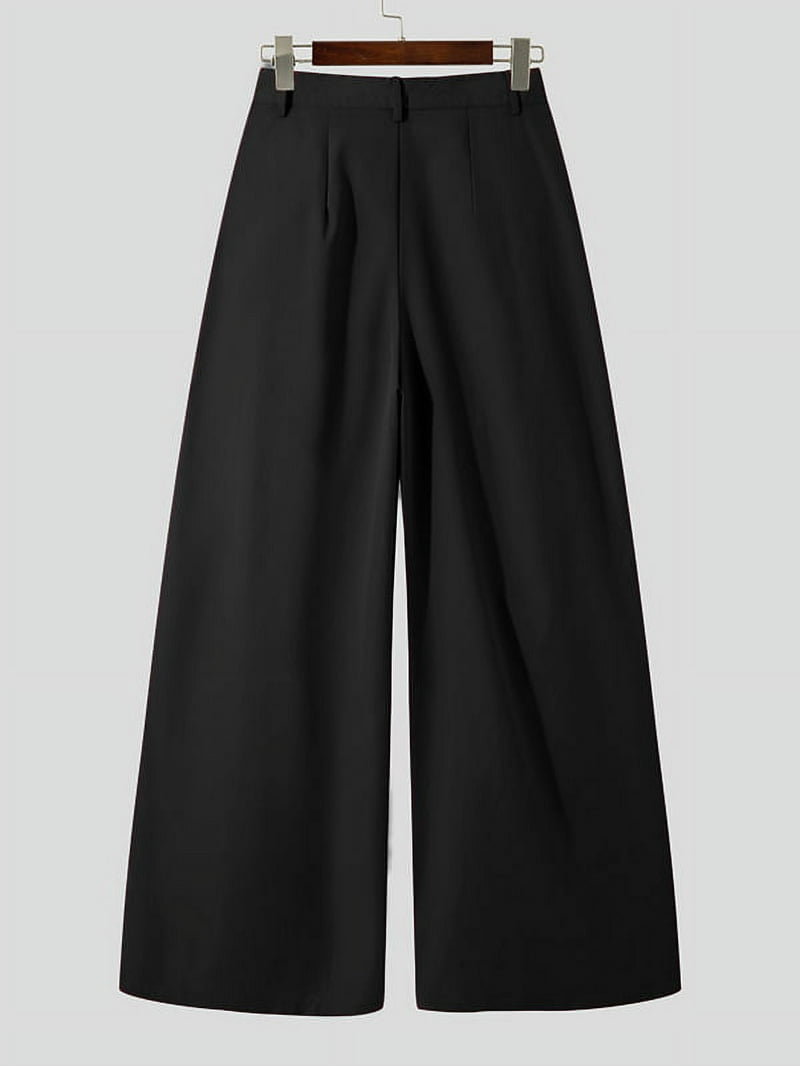 INCERUN Men's Polyester Wide Leg Pants, High Waist, Casual