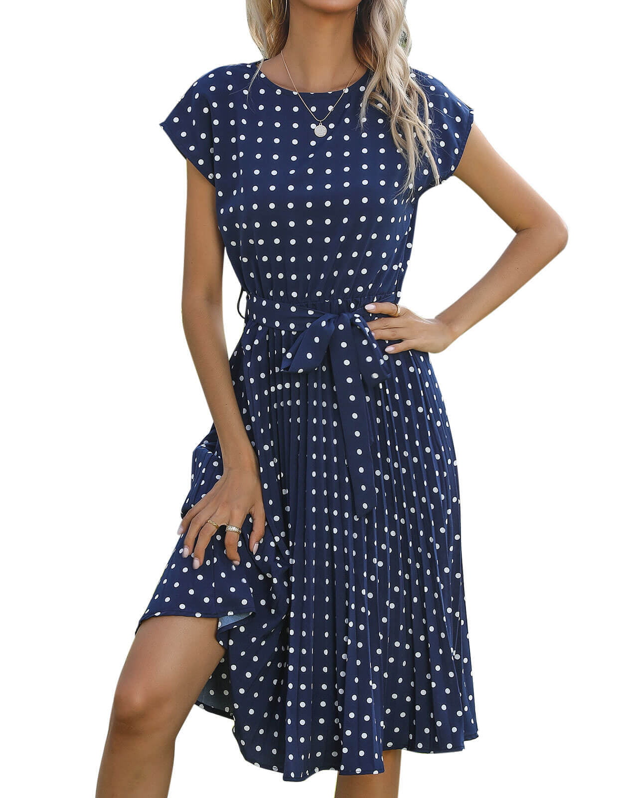 Cogild Summer Dresses For Women Casual Polka Dots Midi Dresses Pleated ...