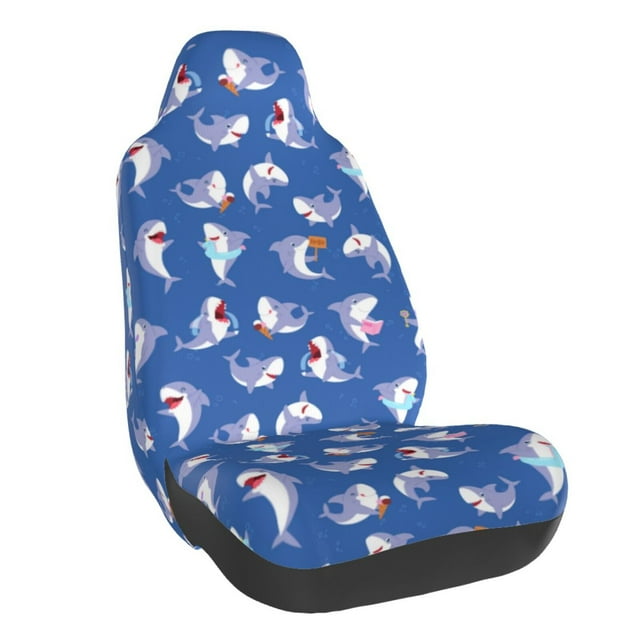 Wukai Cute Shark Full Set Car Seat Covers with Soft Padding Universal Auto Front Seats Protector and Cushion Mat