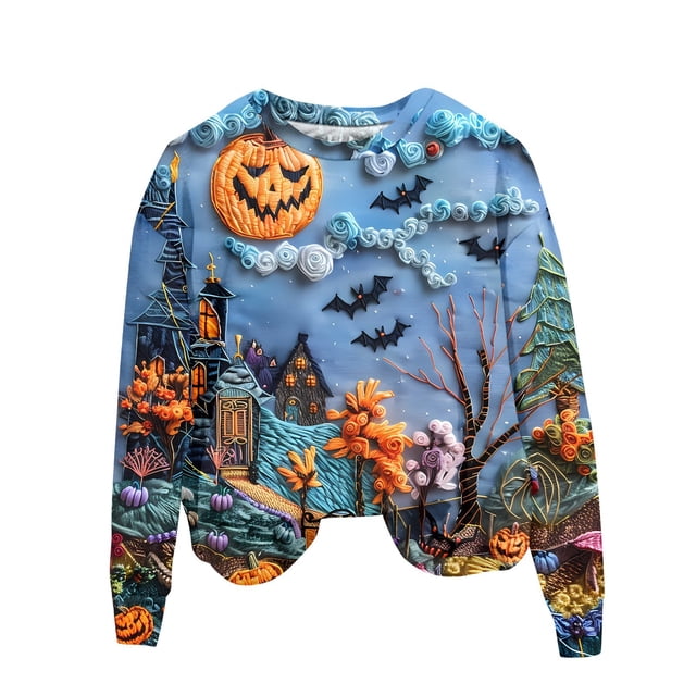 Sudadera con temática de Halloween para mujer, cómoda y elegante, de manga larga, con diseño festivo de calabaza