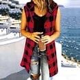 thumbnail image 5 of MaFYtyTPR Women Sleeveless Hooded Outerwear Plaid Button Down Long Vest Women's Fall Winter Fashion Mid Length Checkered Jacket A-Red XXL, 5 of 6