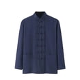 thumbnail image 2 of Ceisia Men's Solid Color Long Sleeve Stand Collar Chinese Knot Button Linen Blend Breathable Double Pocket Casual Shirt Navy XXXXL Gifts, 2 of 7