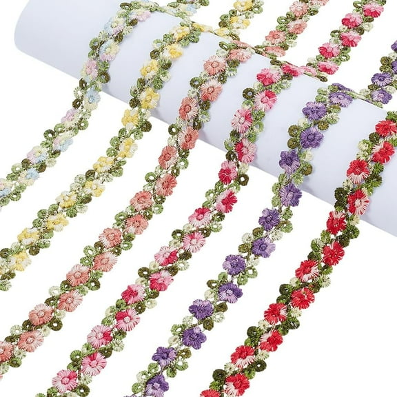 6 Yards 6 Colors Flower Lace Trim Ribbon 7/8 Inch Floral Lace Edge Trim 3D Flower Embroidered Trim Floral Lace Applique Trim for DIY Sewing Wedding Dress Embellishment Party Home Decor
