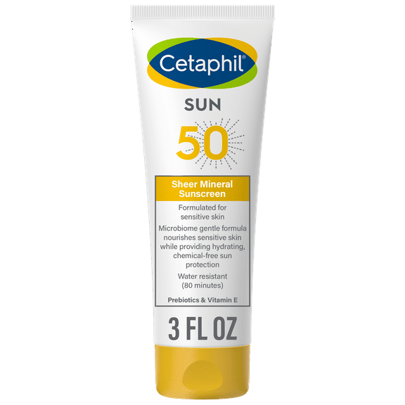 Cetaphil Sheer Sunscreen Lotion for Face & Body SPF 50, 100% Mineral UV Filters, 3 oz