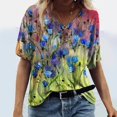thumbnail image 2 of Hauts à Manches Courtes Imprimés Col en V pour Femmes Grande Taille T-Shirt Blouse, 2 of 4