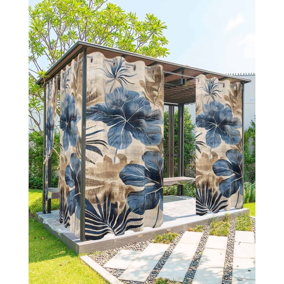 nqOlkjepod Outdoor Curtains for Patio Waterproof, Blue Brown Botanical Outdoor Privacy Panels Grommet, Summer Vintage Flowers Blackout Outside Curtains for Porch/Cabana/Pergola 54"x84", 1 Panel
