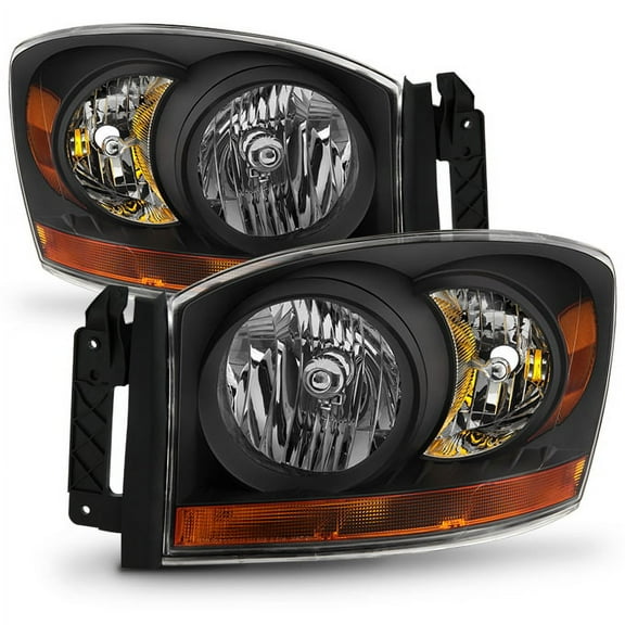 AKKON - For 06-08 Ram 1500 06-09 Ram 2500 3500 Pickup Truck Black Headlights Front Lamps Direct Replacement