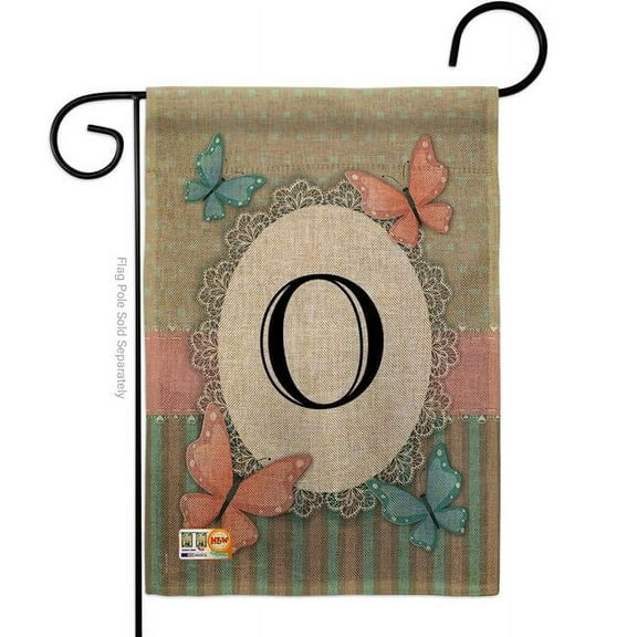 Breeze Decor BD-BG-G-130145-IP-DB-D-US14-BD 13 x 18.5 in. Butterflies O Initial Burlap Garden Friends Bugs & Frogs Impressions Decorative Vertical Double Sided Flag