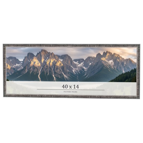 40x14 Frame Silver Grey Distressed Solid Wood Picture Frame | 0.75 Inch Moulding Width | Interior