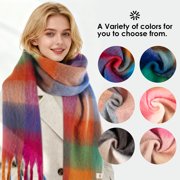 REDESS Winter Scarf for Women Soft Plaid Pattern Cozy Warm Tassel Blanket Shawl Wrap,Plaid Blue