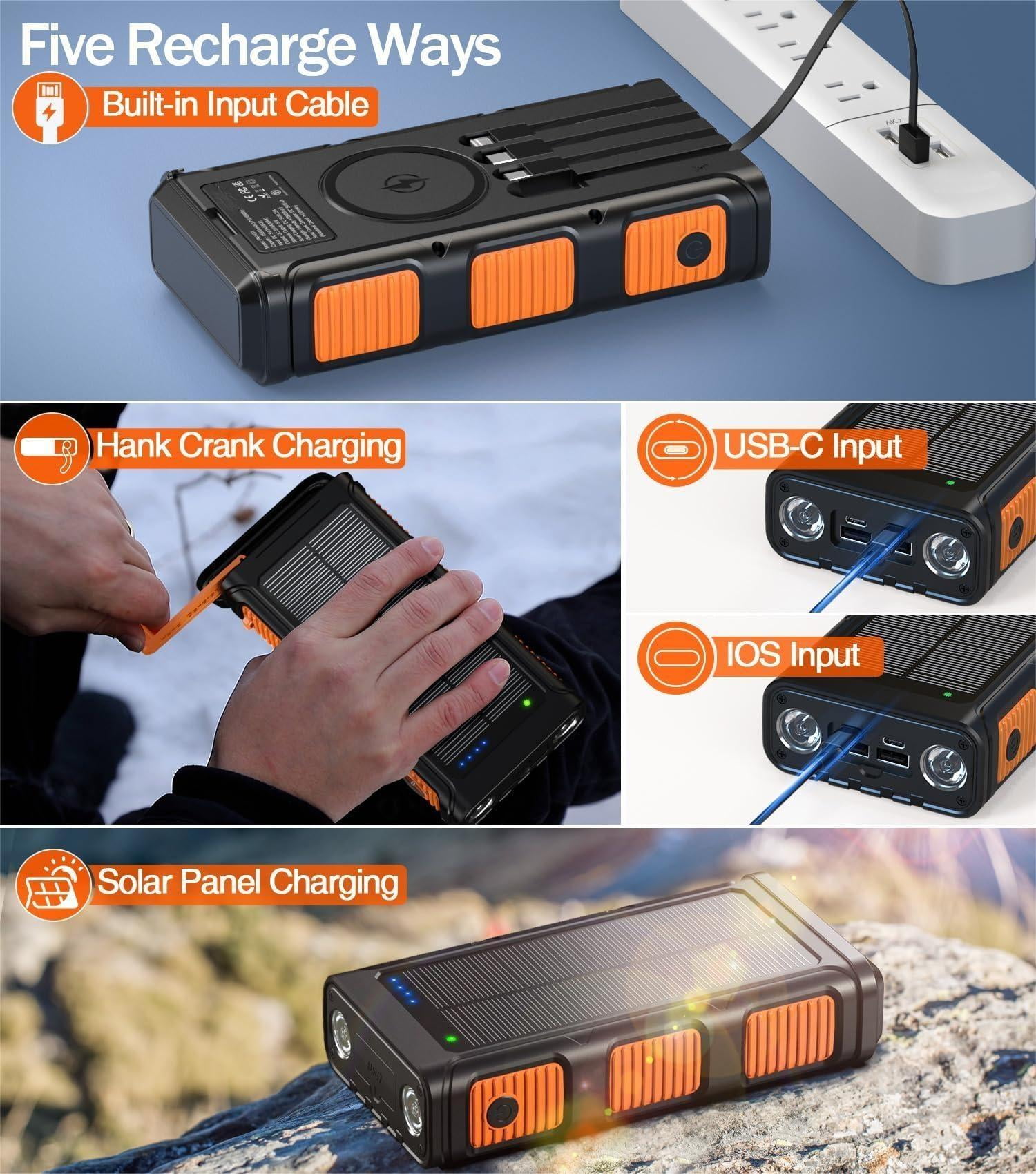 45800mAh Solar Power Bank, Portable Charger with USB-C Input/Output, 5V/3.1A QC 3.0 Fast Charging, Compatible with iPhone, Samsung, Google, and More（Silver）
