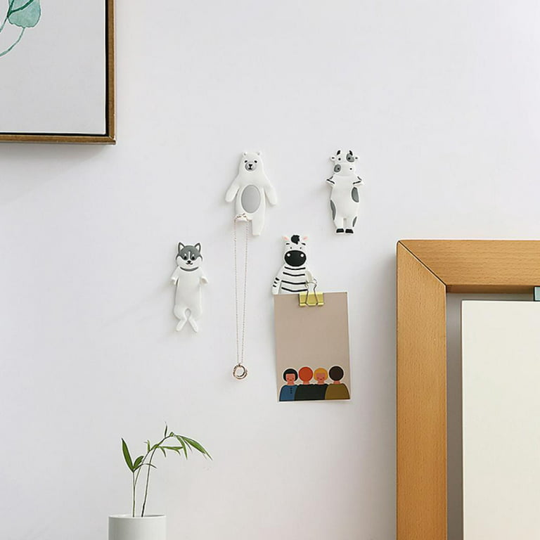4Pcs Cute Wall Hooks, Animal Adhesive Hooks Sticky Coat Hook Reusable  Waterproof Kids Hooks for Hanging Towels, Key, Hat, and More Bendable Hooks  