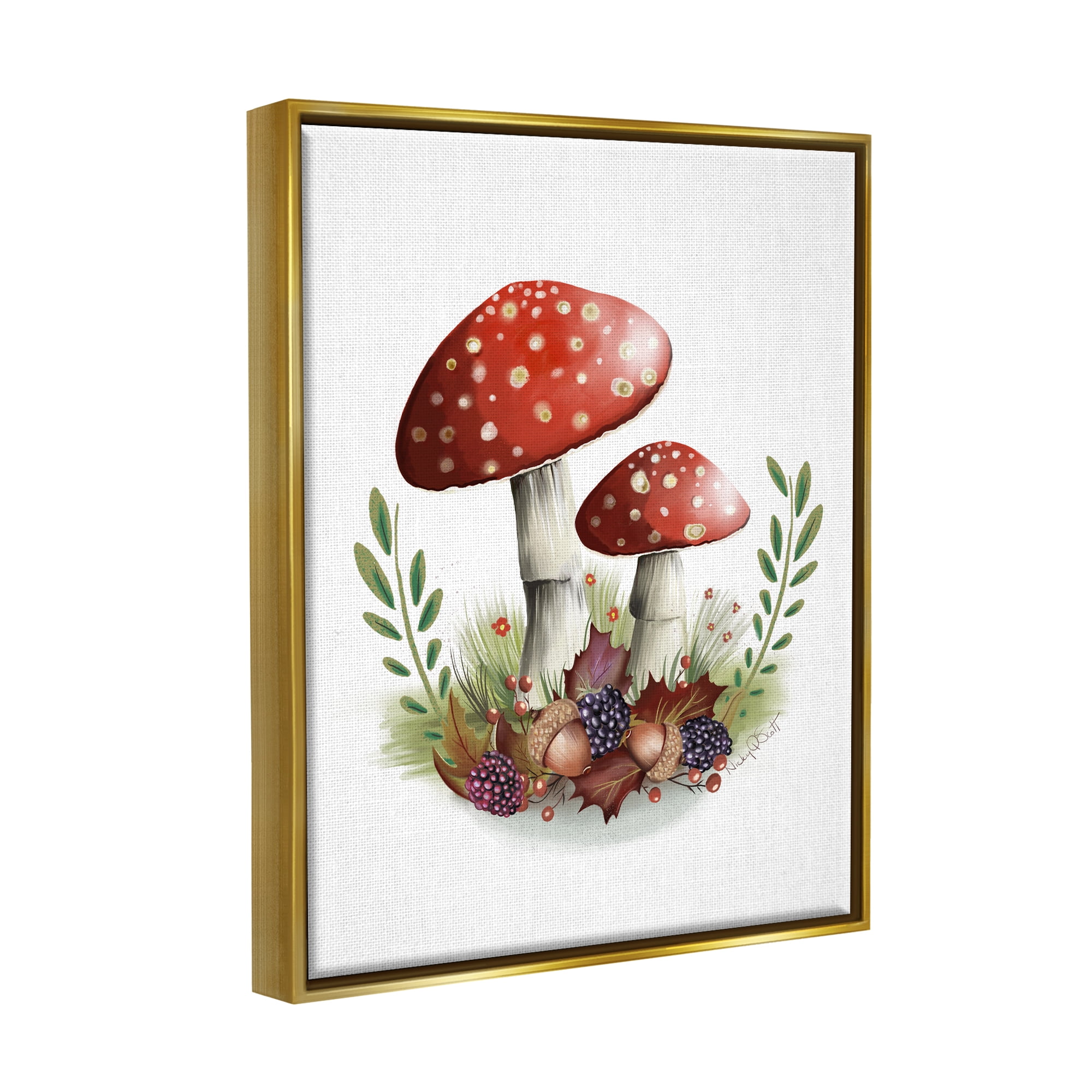 Stupell Industries Spotted Mushrooms Forest Floor Floral Botanicals Plants Graphic Art Metallic Gold Floating Framed Canvas Print Wall Art, Design by Studio Q