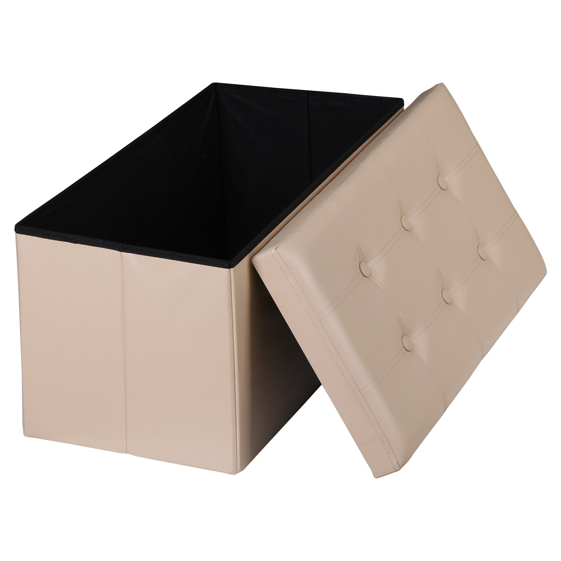 SuperDeal 30" Storage Ottoman Bench Folding Footrest Stool Sponge Padded Seat W/Lid Beige