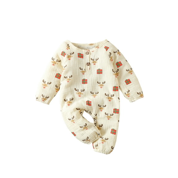 Gureui Infant Baby Girls Boys Cute Cartoon Elk Print Long Sleeve Romper Christmas Jumpsuit Playsuit