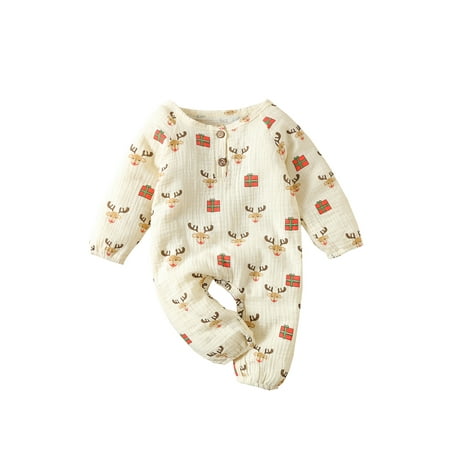 

Bagilaanoe Newborn Baby Girl Boys Christmas Jumpsuit Cartoon Print Long Sleeve Bodysuit 3M 6M 9M 12M Infant One Piece Romper