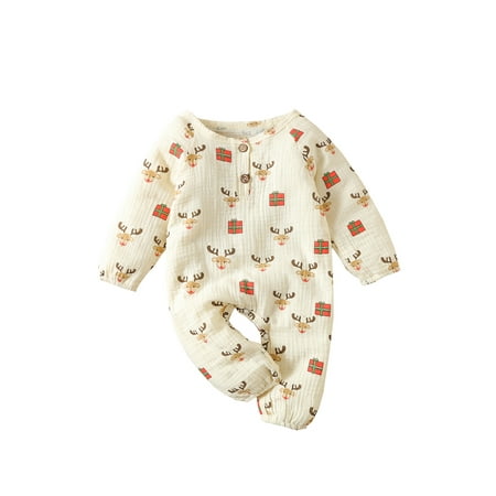 

Imcute Toddler Baby Girls Christmas Jumpsuit Long Sleeve Cartoon Deer Print One Piece Romper Beige 3-6 Months