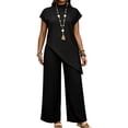thumbnail image 2 of Womens Two Piece Lounge Sets Women Spring And Summer Solid Color Irregular Tops Wide-Leg Pants Suit Black Xl, 2 of 6