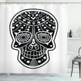 thumbnail image 1 of Sugar Skull Shower Curtain, Tribal Style Skull Figure with Primitive Floral Geometric Ornamentation, Fabric Bathroom Set with Hooks, 69W X 84L Inches Extra Long, Black and White, by Ambesonne, 1 of 3