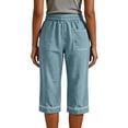 thumbnail image 5 of MLQIDK Light Blue Crop Capri Pants for Women Crop Capri Pants Elastic Waist Knee Length Plus Size Capris Dressy Casual Pedal Pushers with Pockets Light Blue L, 5 of 5