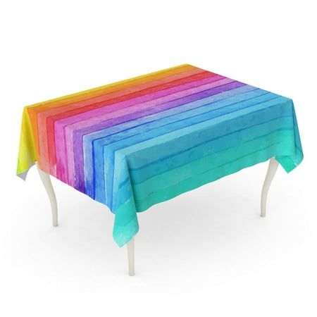 KDAGR Blue Rainbow Striped Watercolor Bright Colors Composition for Colorful Stripe Tablecloth Table Desk Cover Home Party Decor 60x120 inch
