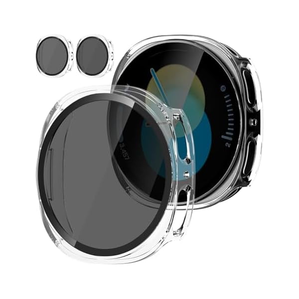 wonima44 Privacy Screen Protector Case for Samsung Galaxy Watch 8 44mm, 2 Pack Tempered Glass Film with Hard PC Bumper Anti-Spy Protection for Galaxy Watch 8 Smart Watch (Clear+Clear)