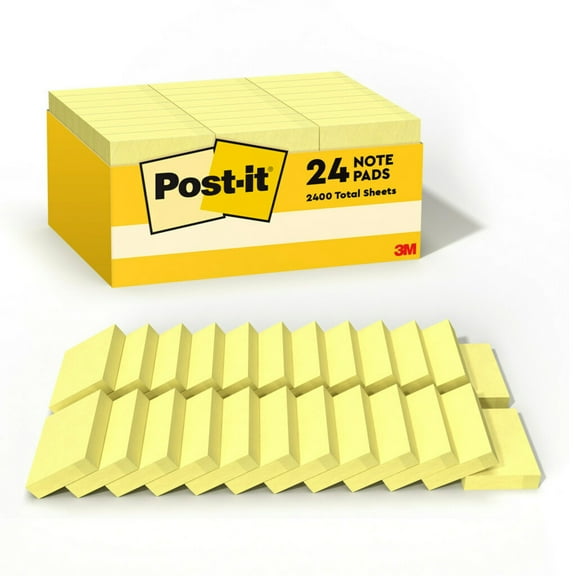 Post-It Notes Value Pack, 1.5 in x 2 in, Canary Yellow, 100 Sheets/Pad, 24 Pads