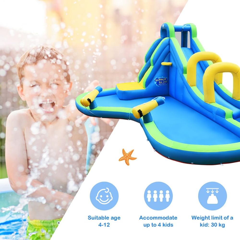 Aimee Lii Inflatable Water Slide Kids Bounce House with Water Cannons and Hose Without Blower, Playhouse for Kids Outdoor