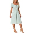 thumbnail image 4 of INSPIRE CHIC Summer Floral Dress for Women's Puff Sleeve Square Neck Midi Smocked Dress, 4 of 5
