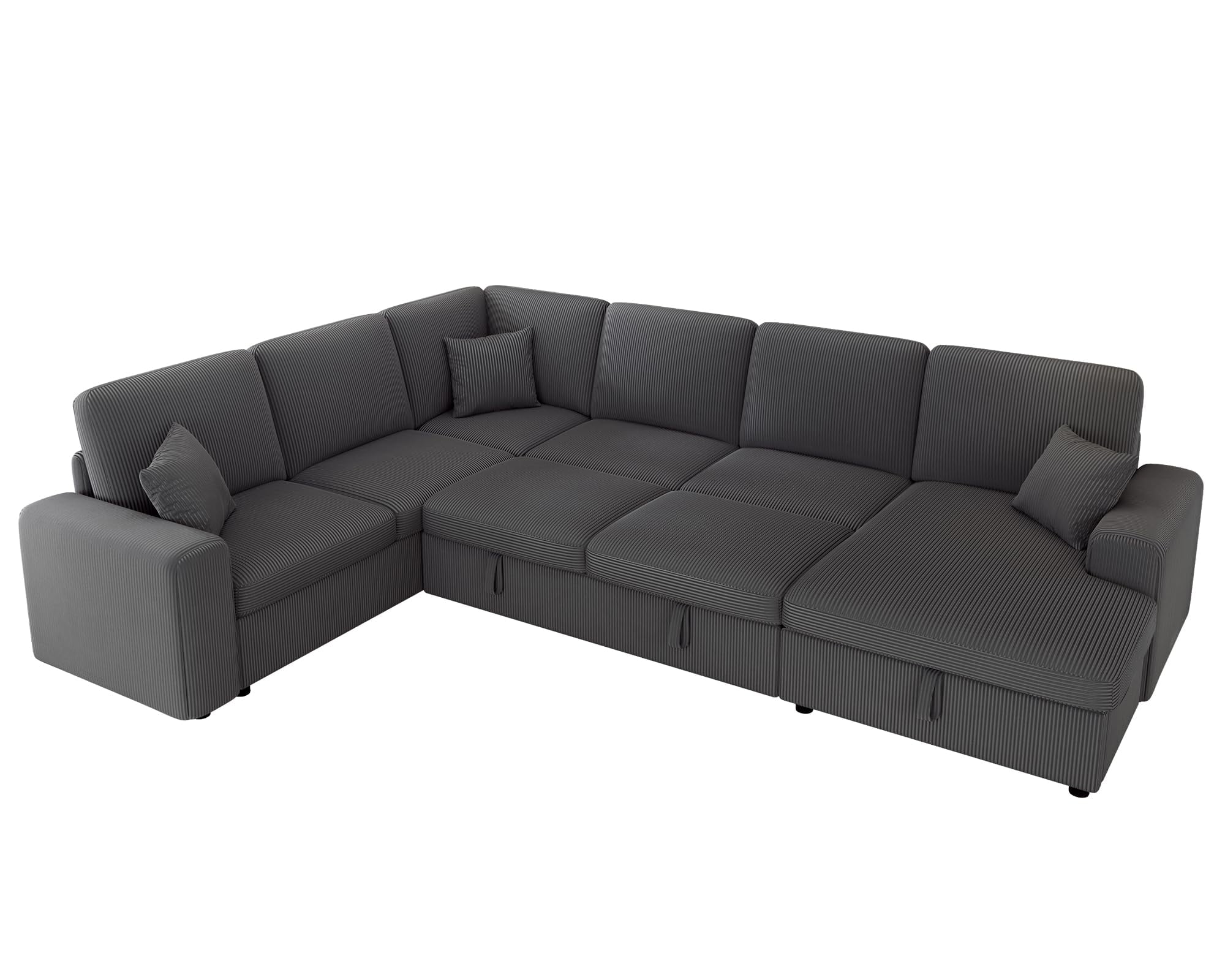 VanAcc 130" Sofa Bed, Sleeper Sofa, Pull Out Sleeper Couch with Storage, Convertible 6-Seater for Living Room, Corduroy Grey