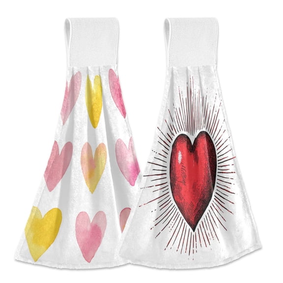 IAUYY Kitchen Hanging Towels Set of 2 100% Polyester Absorbent, Super Soft Hand Towels with Hanging Loops for Bathroom Kitchen Watercolor and Pastel Yellow Vintage Woodblock Printing