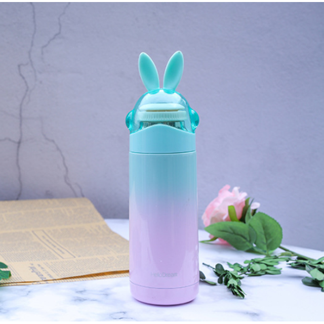 amystore Insulated Mug Cup 350ml Stainless Steel Children Portable Drinkware, Rabbit Cartoon, Green