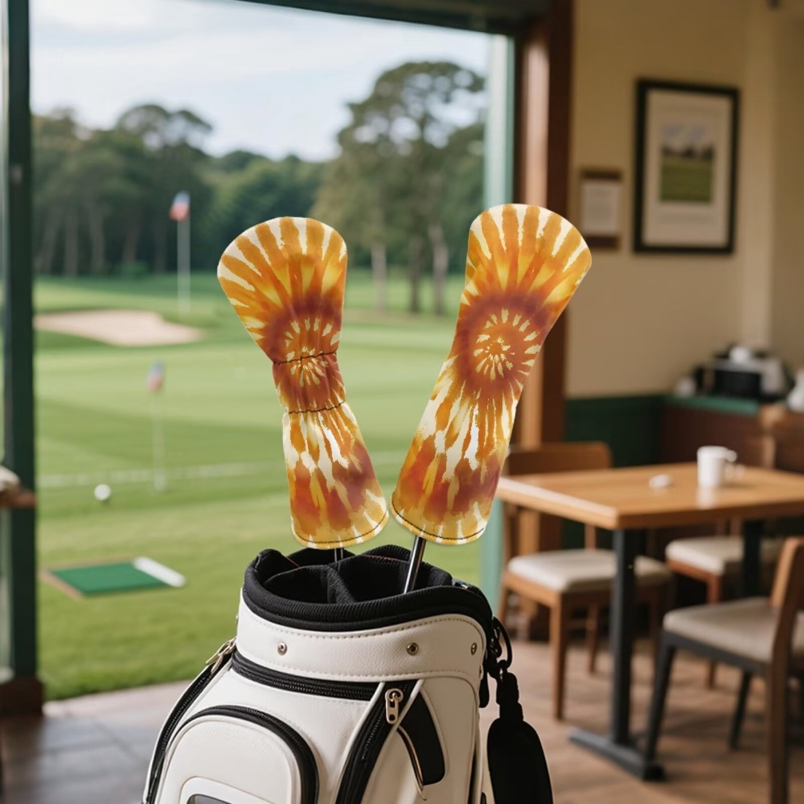 Uorisanigo Golf Head Covers 3PCS, Headcover Set for Driver/Fairway Wood/Hybrid, PU Leather Orange Tie-Dye Print Golf Club Head Covers with Soft Lining for Extra Club Protection