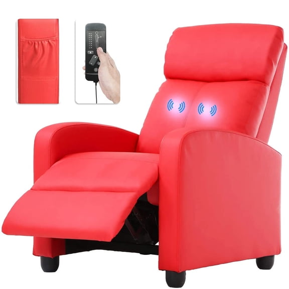 BIQWBIC Single Recliner Sofa Massage Recliner Chair Living Room Sofa Reading Chair Home Theater Seating Modern Chair Easy Lounge PU Leather Padded Seat Backrest, Red