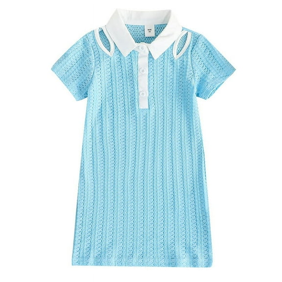 Inadays Little Girl Summer Dress  Short Sleeve Casual Collar Button Front Polo Dress 4T