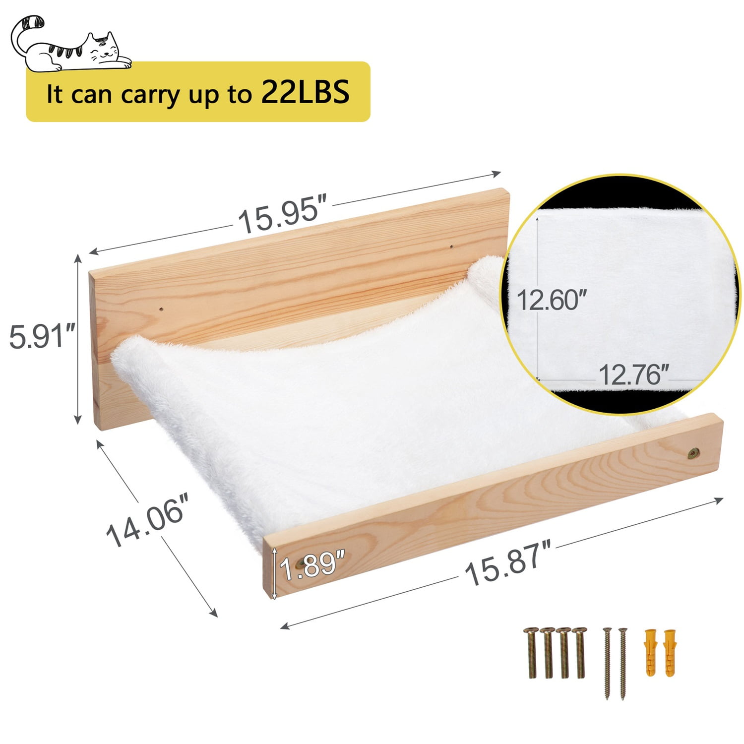 Pefilos 16" Cat Hammock for Wall Mounted, Cat Shelves and Perches for Wall, Cat Wall Bed Furniture, Cat Shelf for Sleeping Cat Window Perch, Kitty Furniture Climbing, White Pefilos 16" Cat Hammock for Wall Mounted, Cat Shelves and Perches for Wall, Cat Wall Bed Furniture, Cat Shelf for Sleeping Cat Window Perch, Kitty Furniture Climbing, White