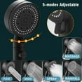 thumbnail image 5 of 5 Mode Adjustable High Pressure Shower One-key Stop Water Massage Shower Head Water Saving Black Shower Bathroom Accessories (Black Holder), 5 of 7