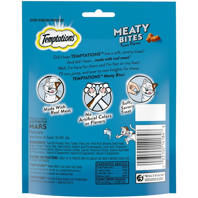 TEMPTATIONS Meaty Bites Soft and Savory Cat Treats Tuna Flavor 4.12 oz. Pouch