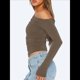 thumbnail image 5 of Blusa Informal de Larga con Cuello y Hombros Descubiertos para Mujer, Ajustada, para Salir, Estilo Y2K Camello XL, 5 of 7