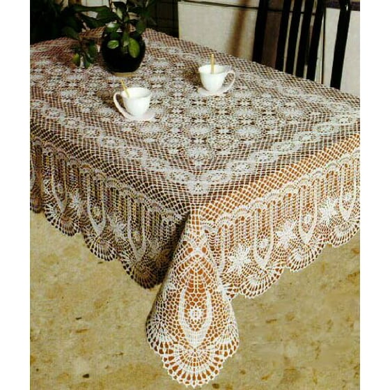 Tablecloths, Vinyl Crochet, White (54x54 Inches Square)