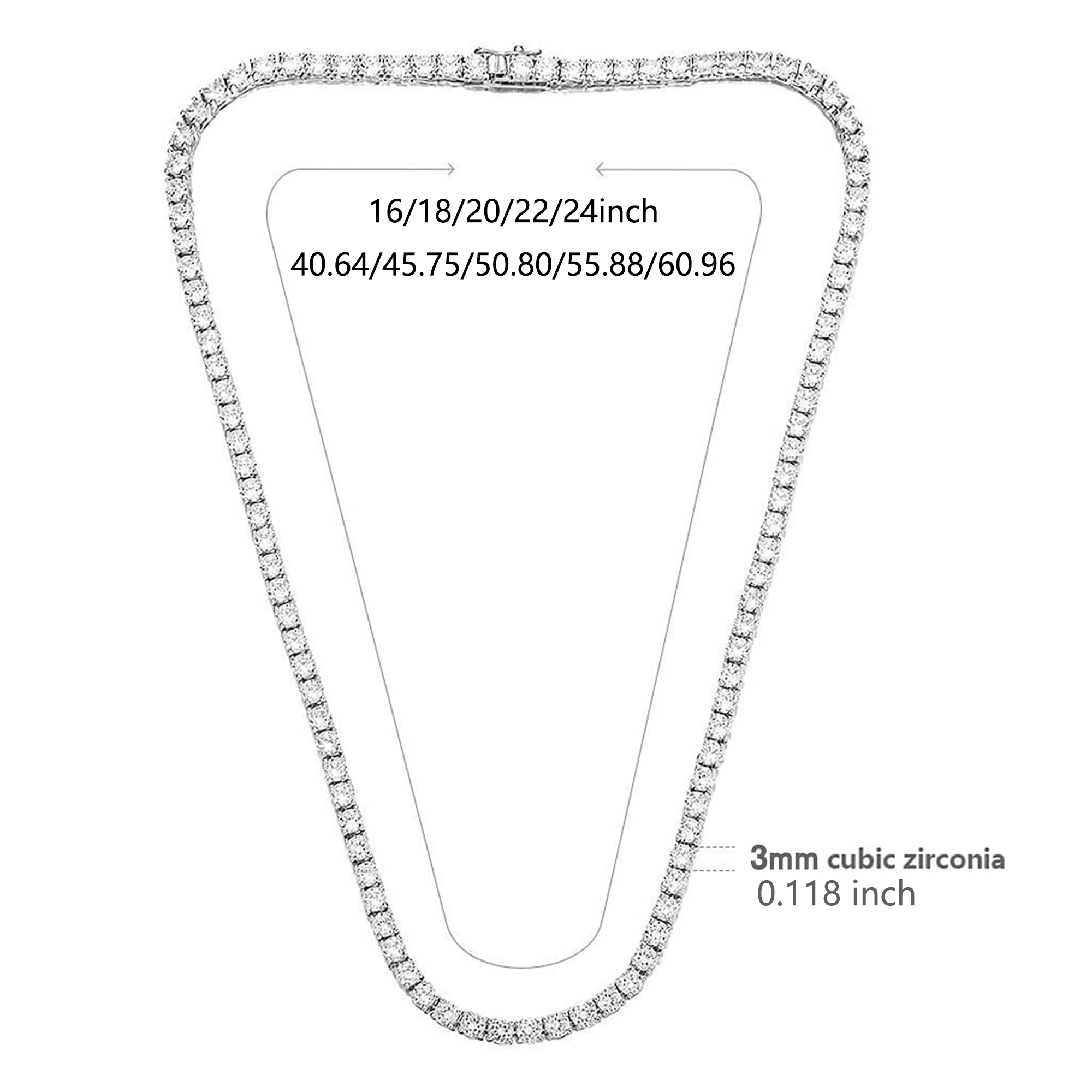 GEMSME Tennis Necklaces for Women Men 18K White Gold Plated 3.0mm Round Cubic Zirconia Classic Tennis Necklace 22 Inch