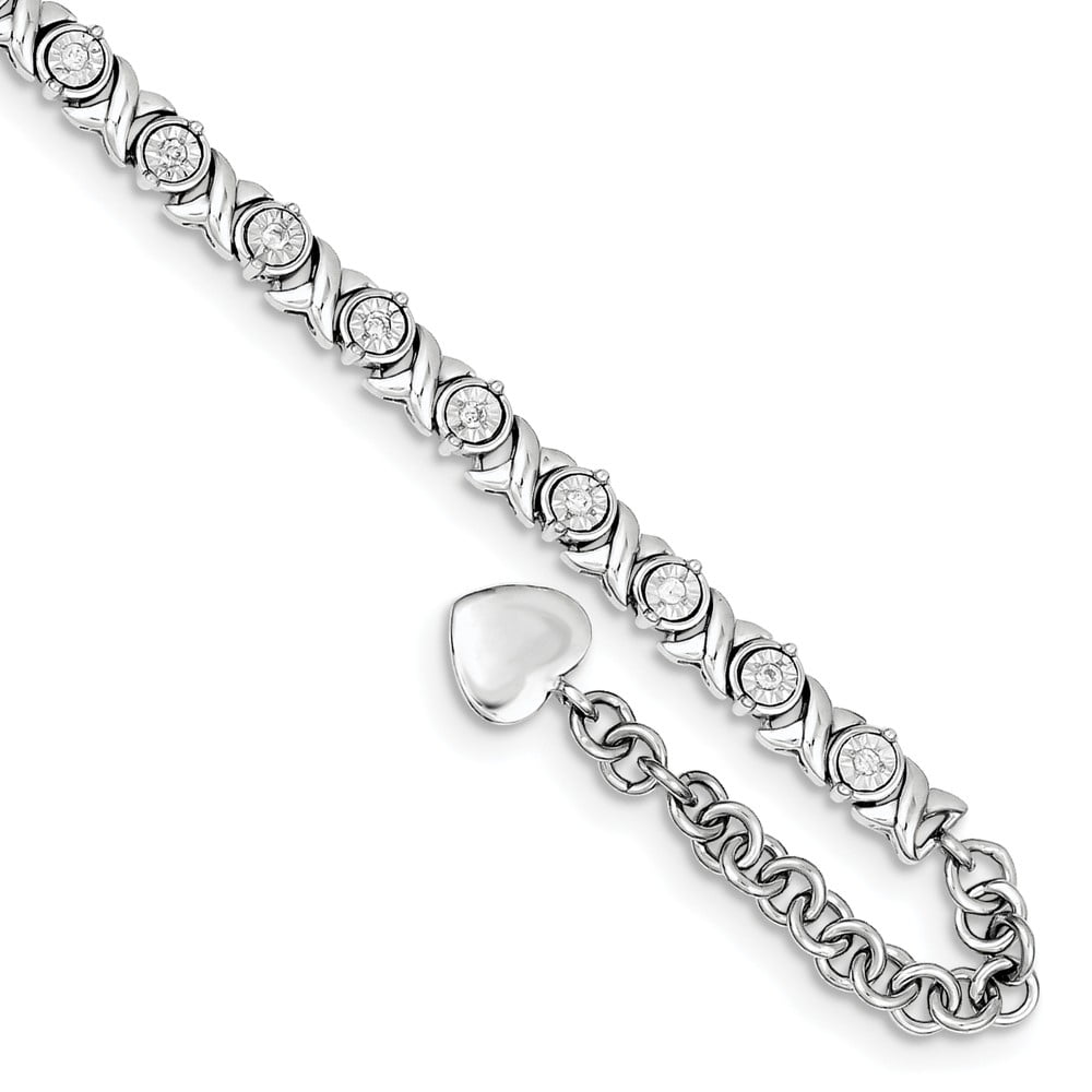 AA Jewels Solid 925 Sterling Silver Diamond and Heart Charm 1.5in