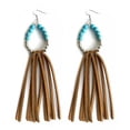 thumbnail image 2 of Bohemian Turquoise Beading Velvet Tassel Long Fringe Dangle Drop Earrings Gift, 2 of 7
