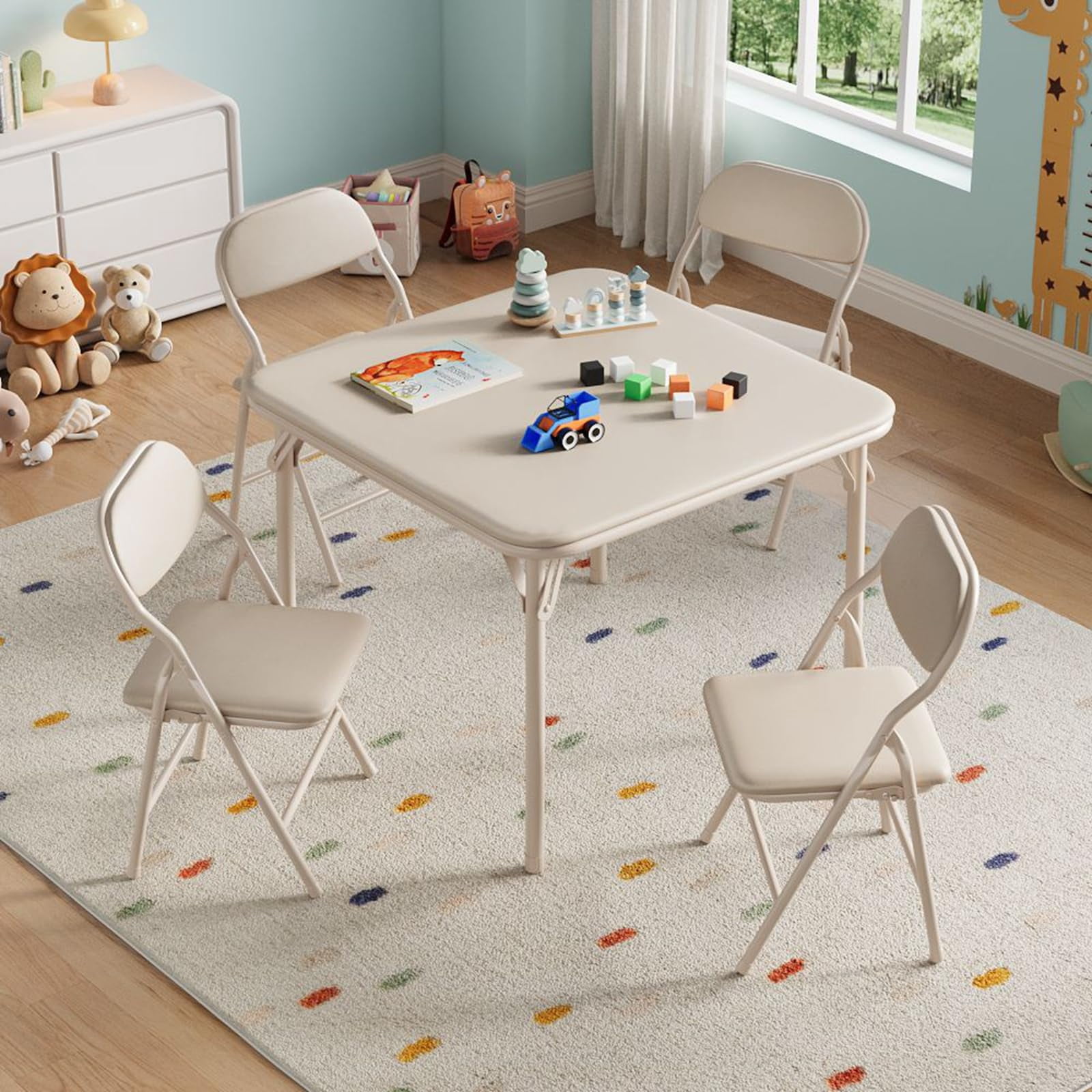 Ataucjin 3 Piece Boys Girls Folding Table and Chairs Set, Activity Table and Chairs Set for Dining Room,Daycare,Classrooms