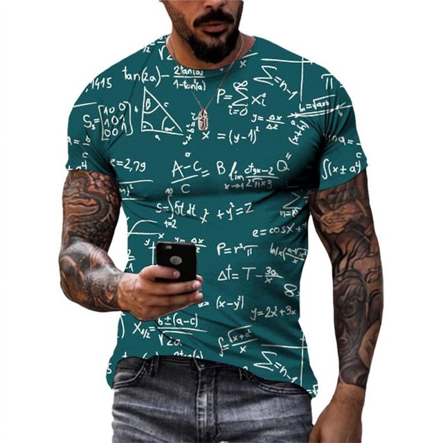 Nouveau Mode Été T-Shirts Graphiques 3D Formule Mathématique Tendance Hommes Style Rétro Décontracté Imprimé Col Rond Manches Courtes