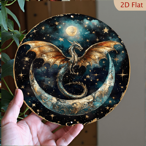 Vintage Dragonfly Moon Sign Metal Sign Retro Round Tin Sign Aluminum Sign for Farmhouse Yard Home Bar Bedroom Wall Decor 8 Inch