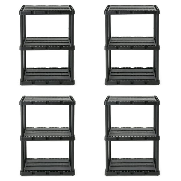 Gracious Living 3 Shelf Knect-A-Shelf Solid Light Duty Storage Unit 24 x 12 x 33", Black (4 Pack)