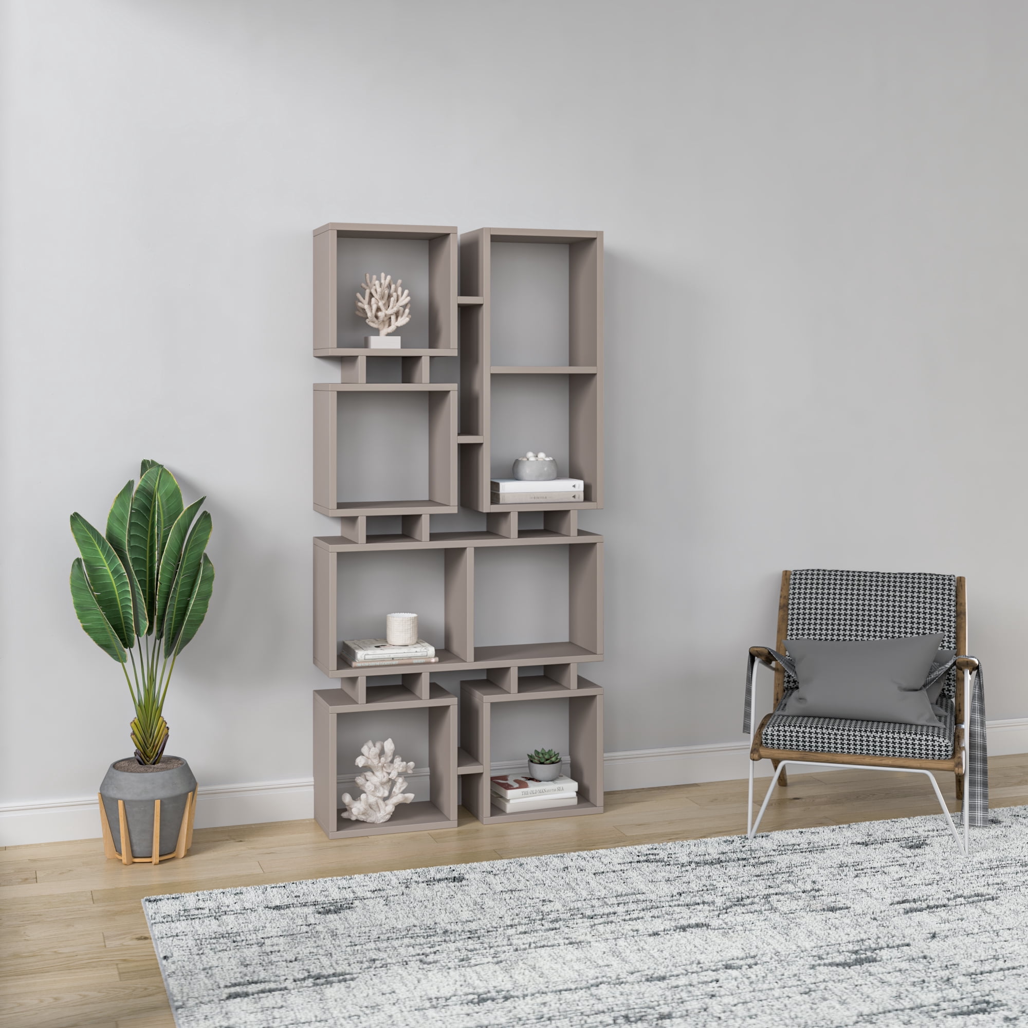 Ada Home Decor Furniture 4 Tier Open Shelf Light Mocha Bancroft Modern Bookcase